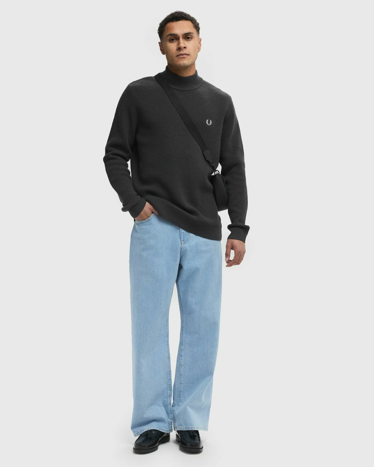 Fred Perry LAMBSWOOL MOCK NECK JUMPER Grey Mens Pullover