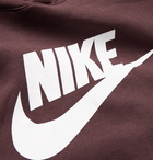 NIKE - Sportswear Club Logo-Print Fleece-Back Cotton-Blend Jersey Hoodie - Brown