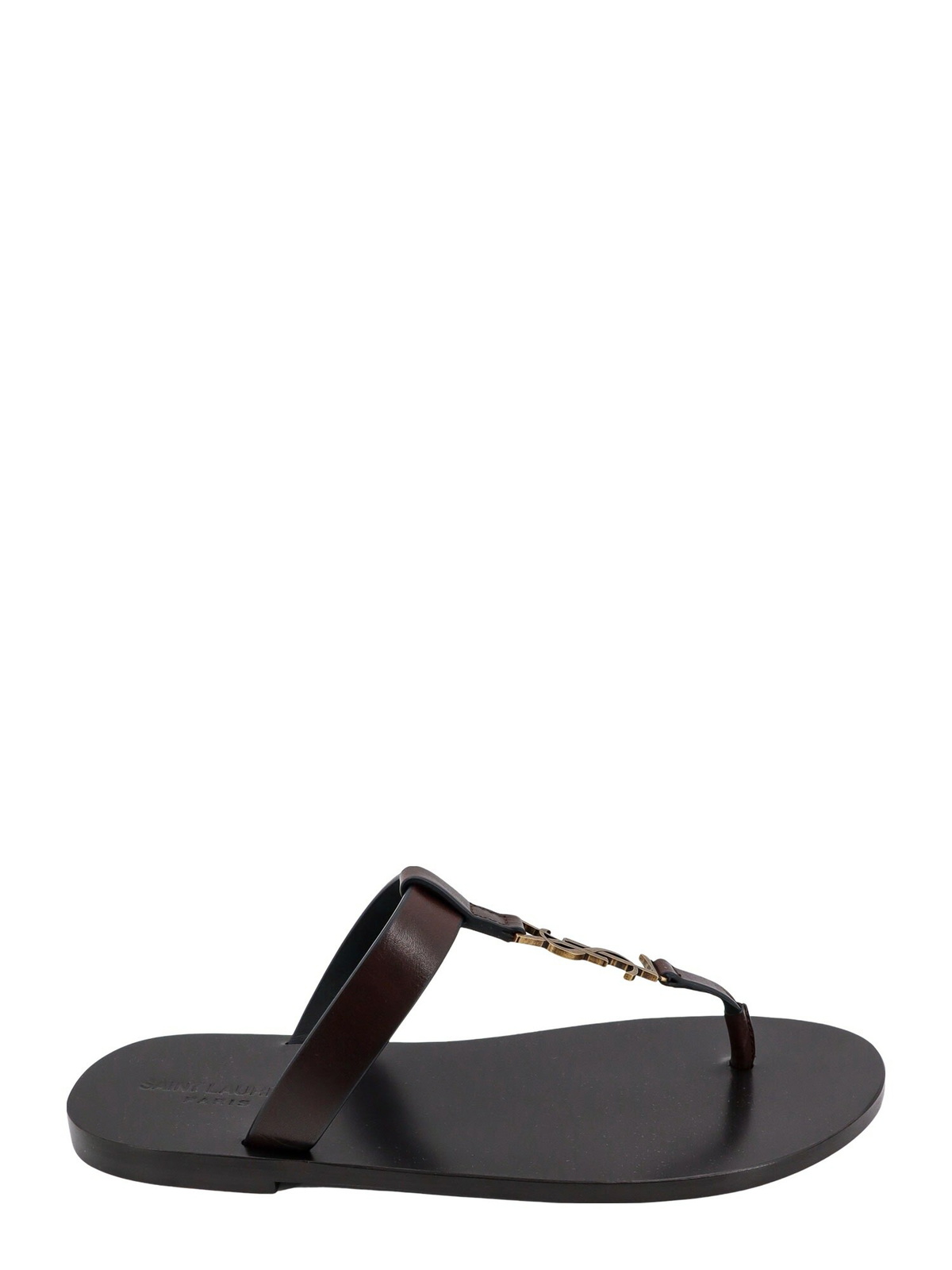 【関税&送料込】Saint Laurent Black Leather Cassandre Thong Cassandre leather thong sandals in black - Saint Laurent