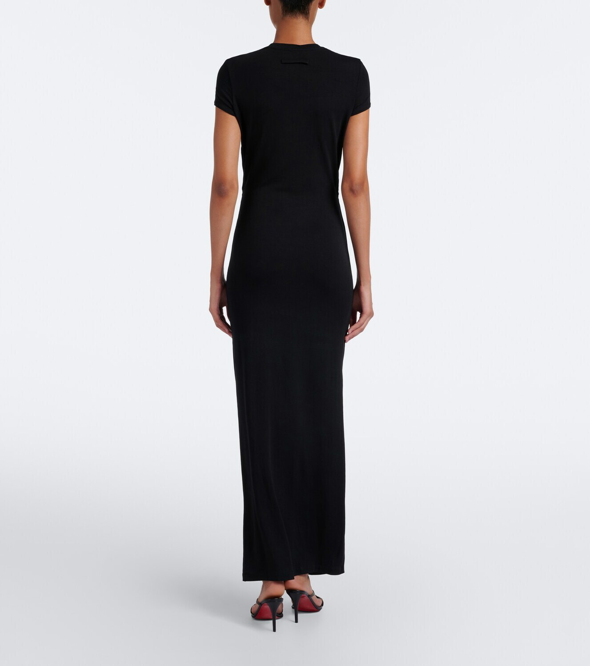 Jean Paul Gaultier Leather-trimmed jersey maxi dress