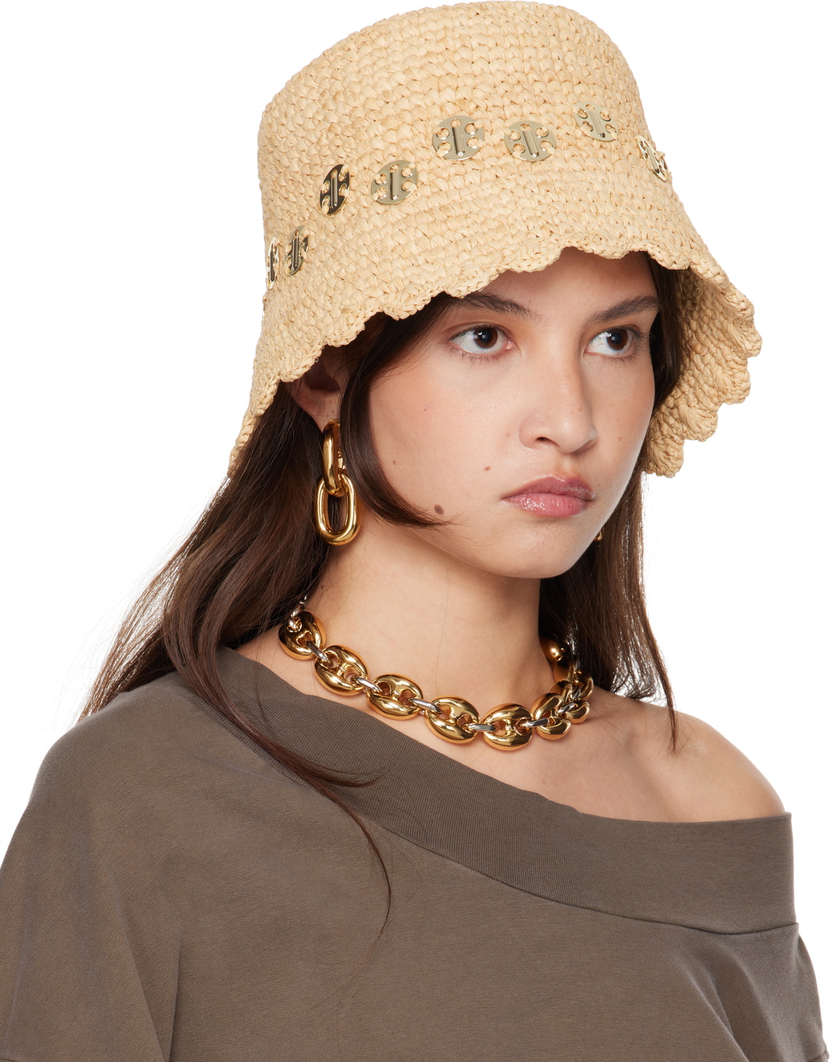 Rabanne Beige Natural Raphia Beach Hat