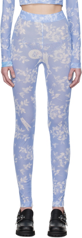Photo: Moschino Jeans Blue Floral Print Mesh Leggings