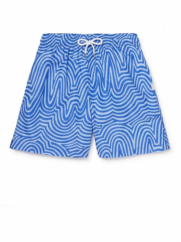 Photo: Derek Rose - Straight-Leg Mid-Length Printed Swim Shorts - Blue