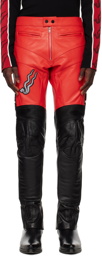 LU'U DAN Black & Red Biker Leather Pants