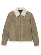 Mr P. - Shearling-Trimmed Suede Trucker Jacket - Green