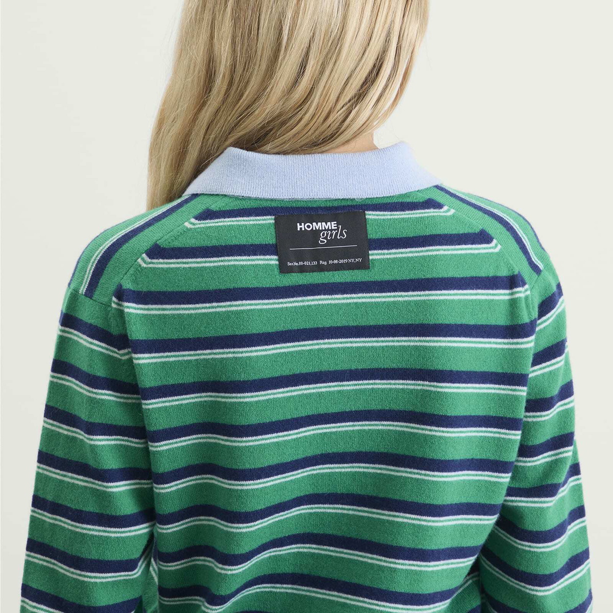 Hommegirls Women's Knit Stripe Polo in Green Stripe