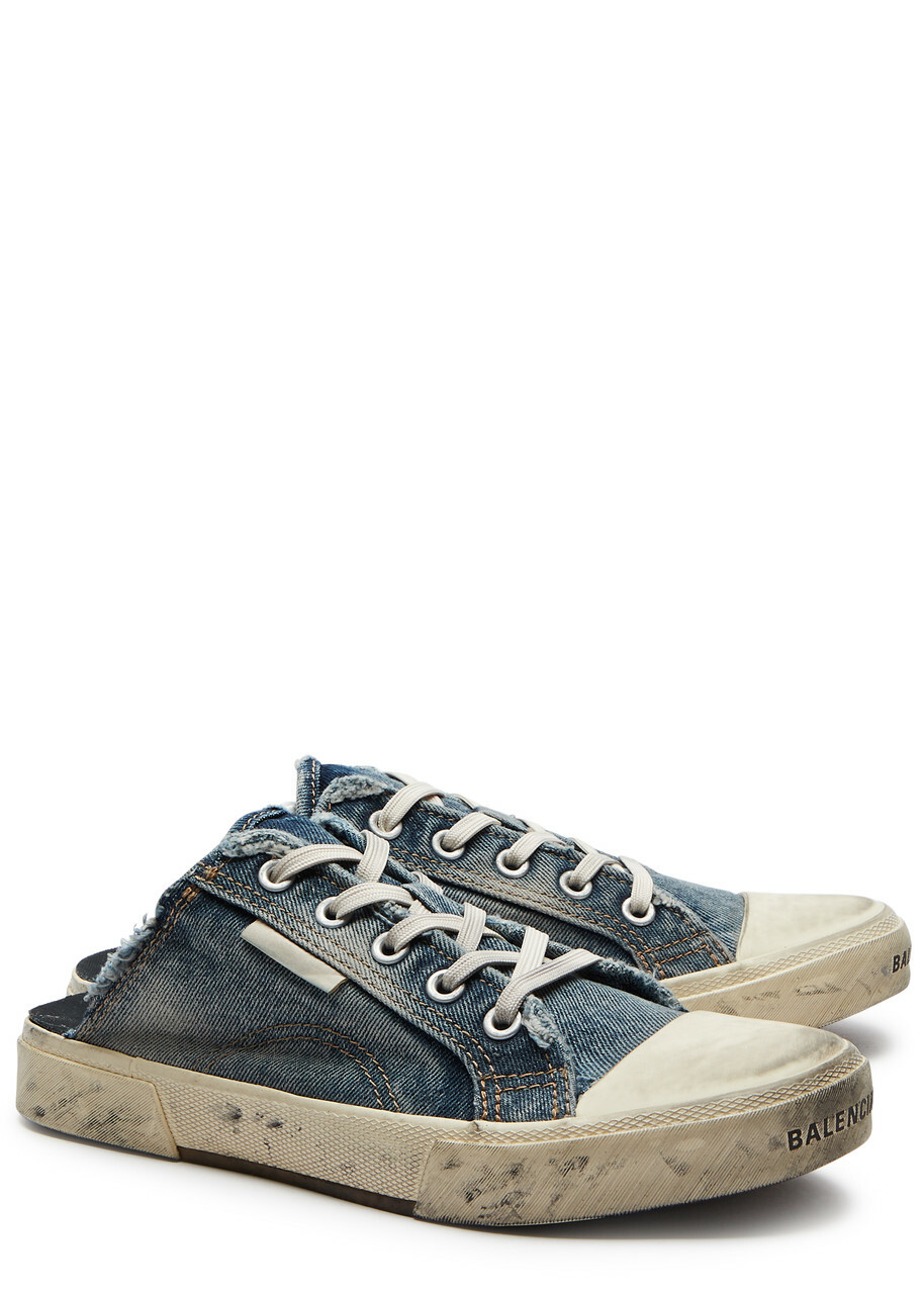 Balenciaga Paris Distressed Denim Mule Sneakers