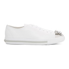 Miu Miu White Crystal Cap Toe Sneakers