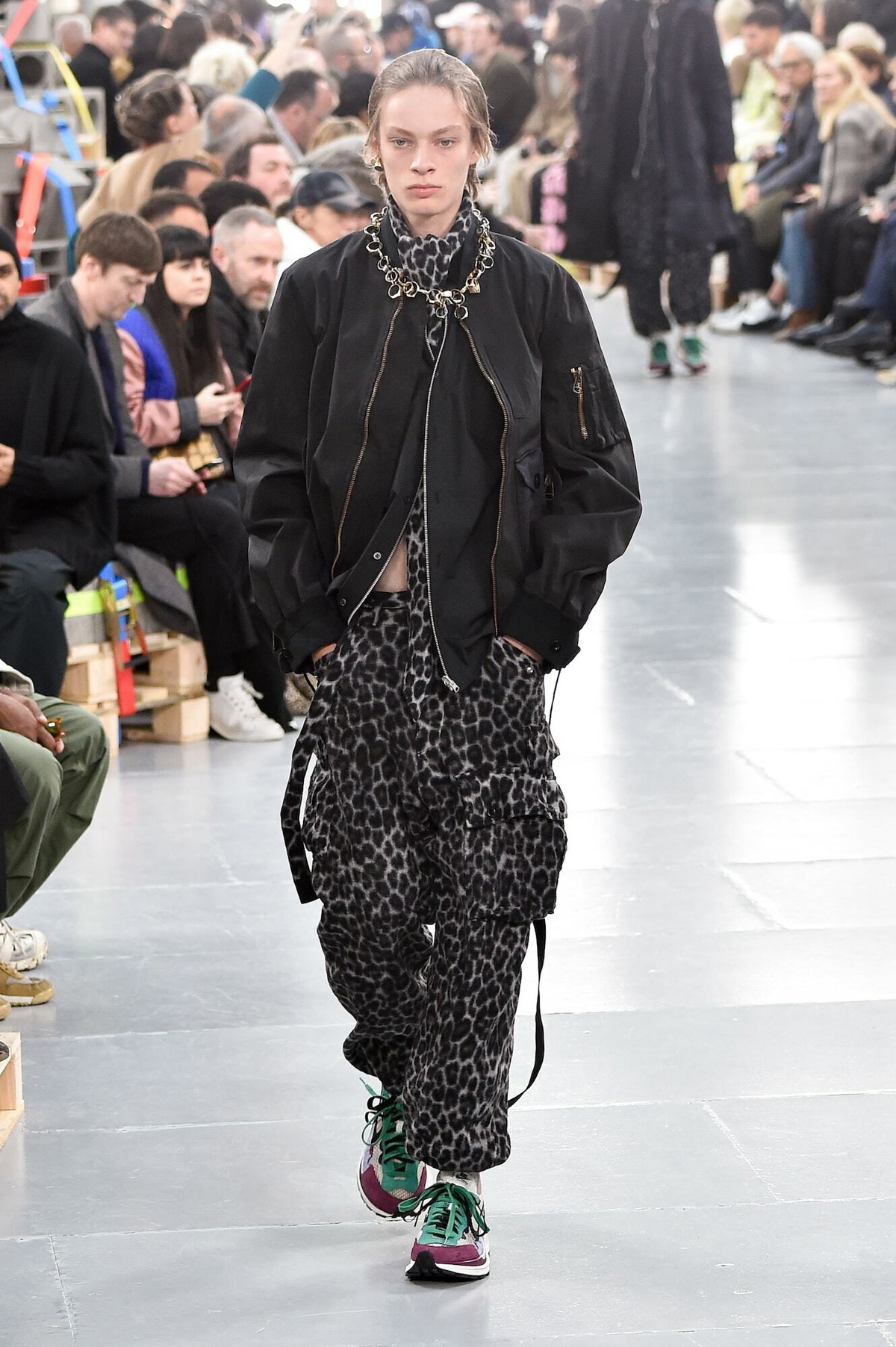 Sacai - Leopard Shrivel cargo wool pants Sacai