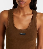 Miu Miu Lace-trimmed pointelle cotton tank top