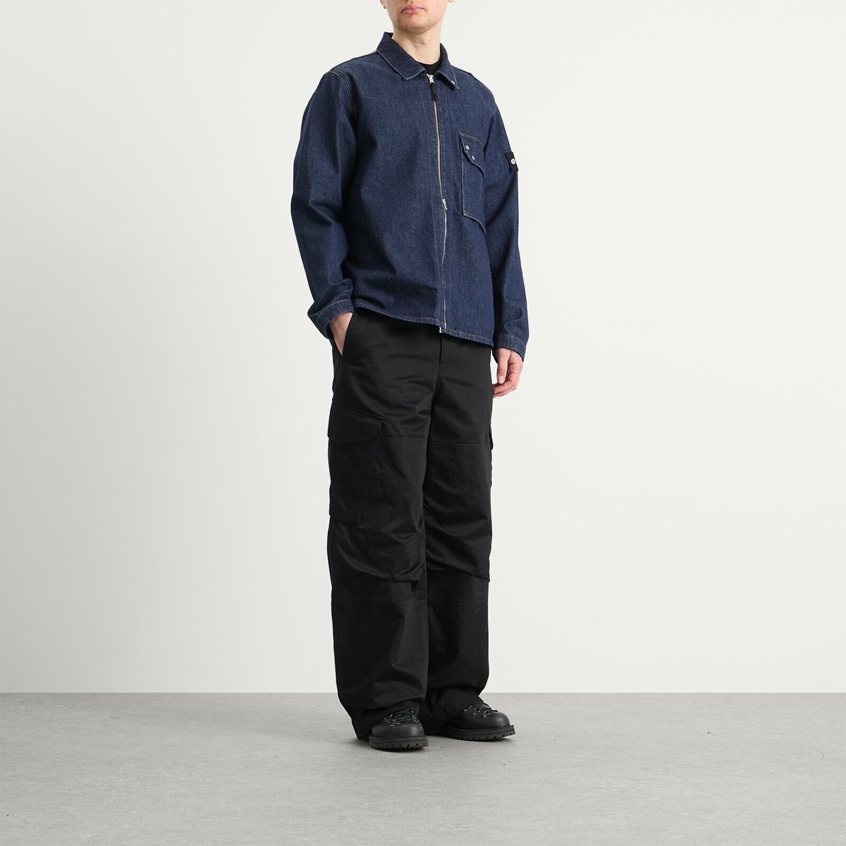 Stone Island Men's Denim Research Indigo Denim Zip Shirt Jacket in