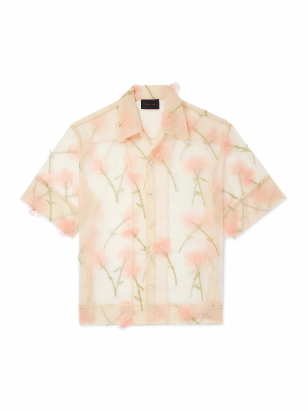 Photo: Simone Rocha - Carnation Convertible-Collar Appliquéd Embroidered Organza Shirt - Neutrals