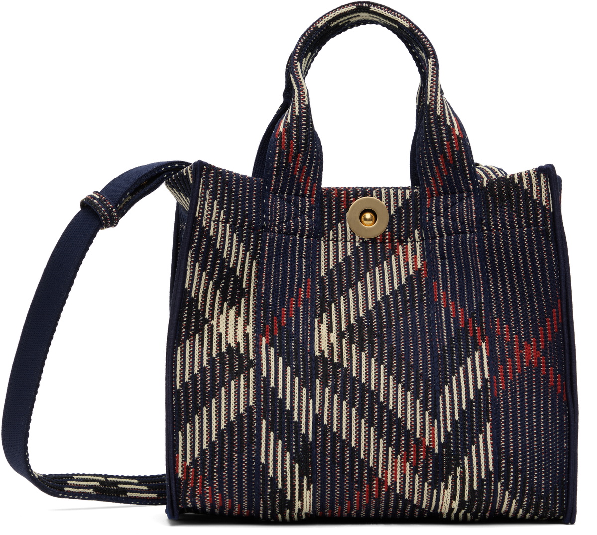 Burberry Navy Mini Check Knitted Tote
