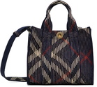 Burberry Navy Mini Check Knitted Tote
