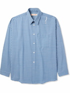 Marni - Embroidered Gingham Woven Shirt - Blue