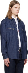 Dsquared2 Blue Wet & Dry Wash Denim Biker Shirt