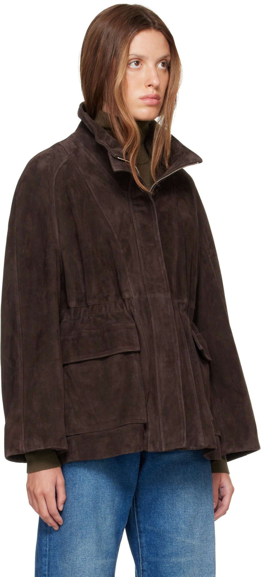 Nour Hammour Brown Quai Funnel Leather Jacket