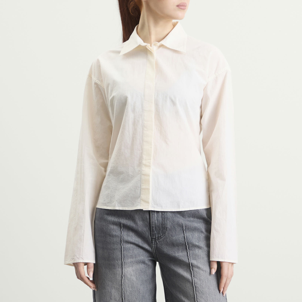 mfpen Women's Software Shirt in Off White Micro Check