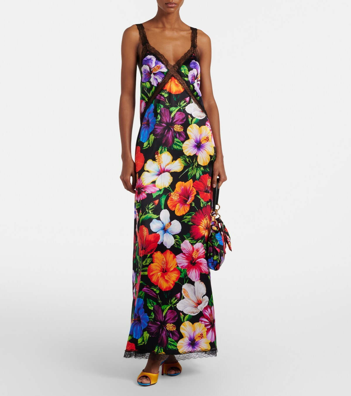 Dolce&Gabbana Floral lace-trimmed silk-blend maxi dress