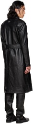 Han Kjobenhavn Black Notched Lapel Leather Trench Coat