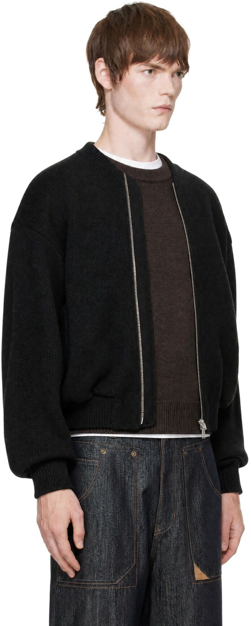 vowels Black Knitted Bomber Jacket