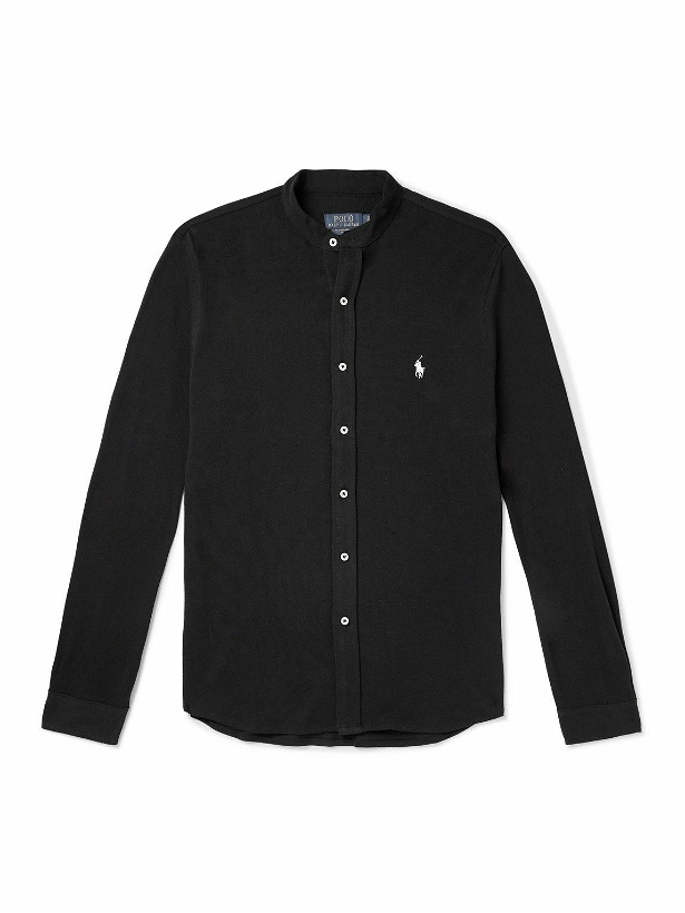 Photo: Polo Ralph Lauren - Logo-Embroidered Grandad-Collar Cotton-Jersey Shirt - Black