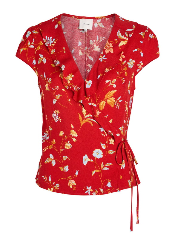 Photo: Reformation Clemence Floral-print Crepe Wrap top Red