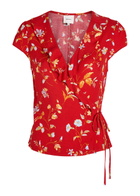 Reformation Clemence Floral-print Crepe Wrap top Red