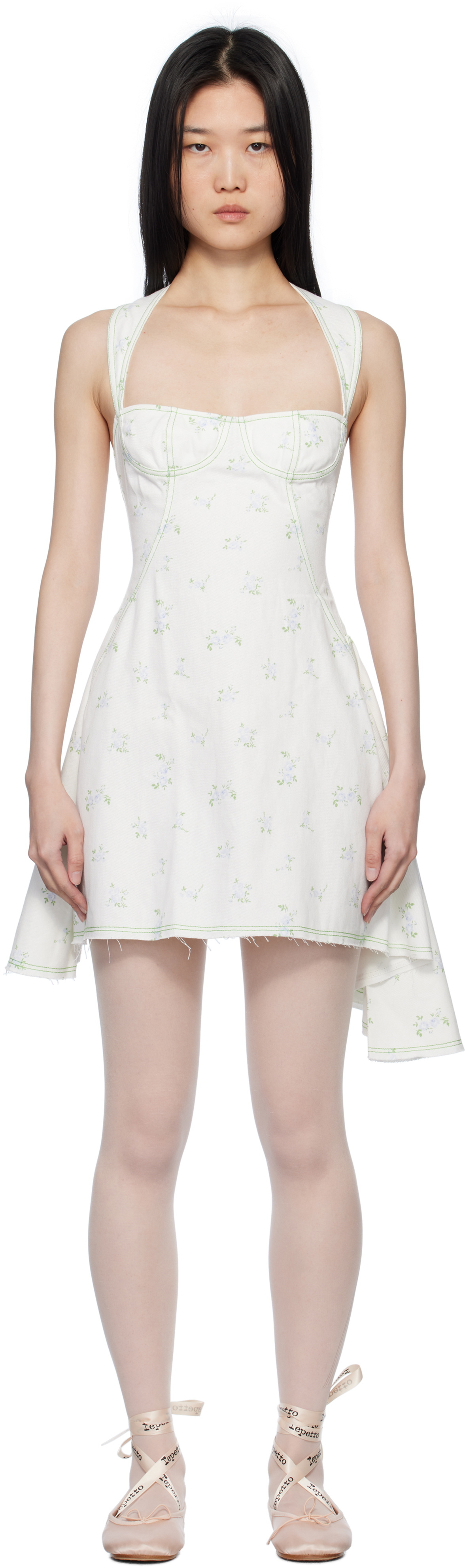 Yuhan Wang SSENSE Exclusive White Floral Print Denim Minidress