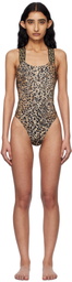 Versace Underwear Brown & Black Greca Border One-Piece Swimsuit