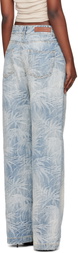 Palm Angels Blue Palms Jacquard Loose Jeans