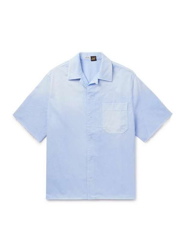 Photo: LOEWE - Paula's Ibiza Convertible-Collar Logo-Appliquéd Frayed Cotton-Twill Shirt - Blue