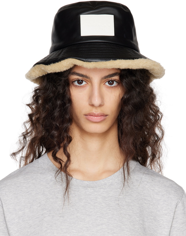Photo: MM6 Maison Margiela Black Patch Faux-Leather Bucket Hat