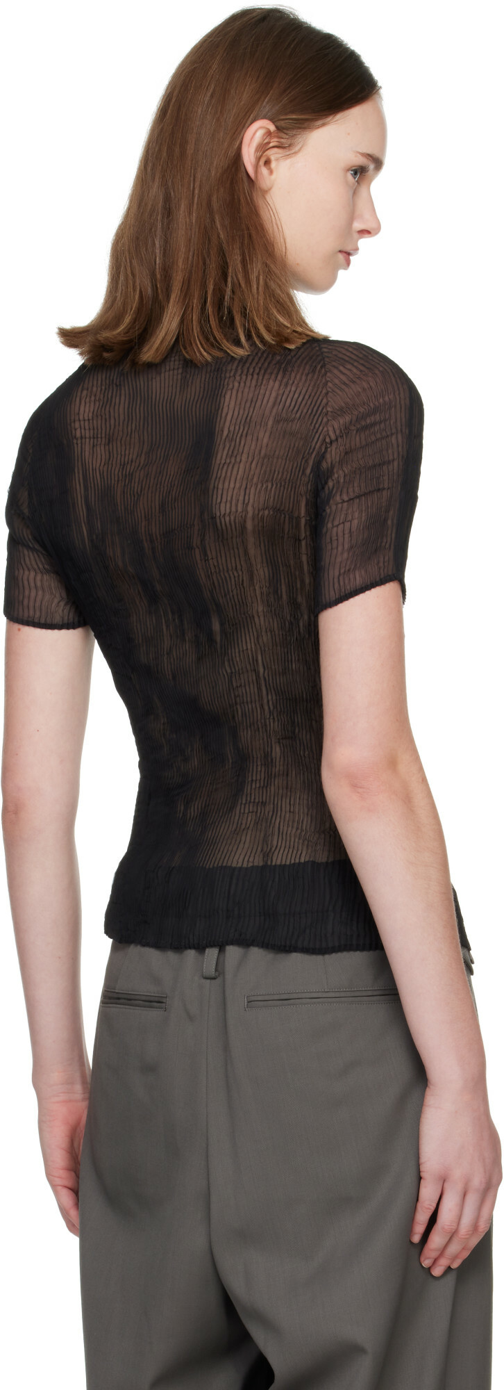 ISSEY MIYAKE Black Chiffon Twist Top