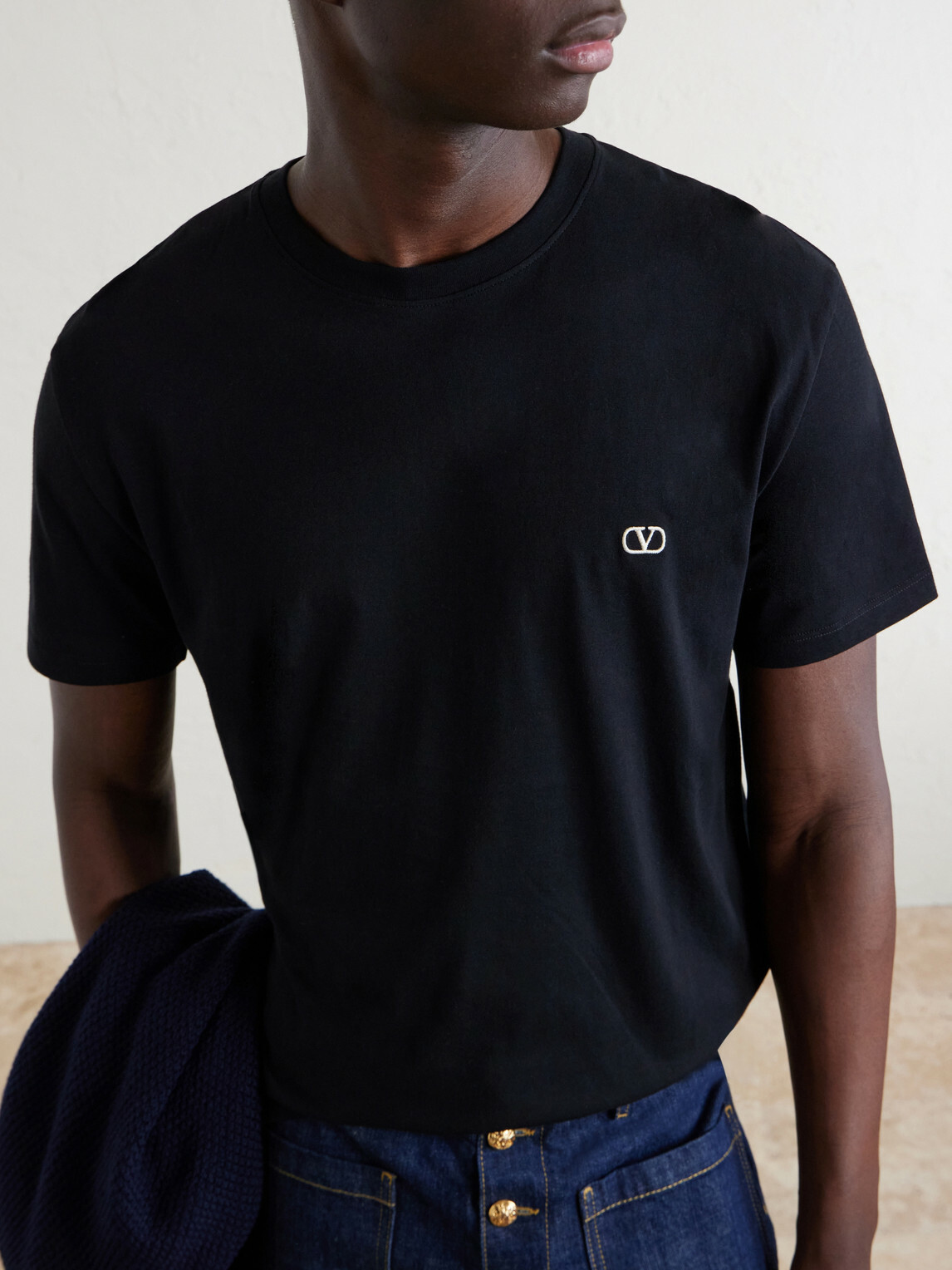 Valentino Garavani - Logo-Embroidered Cotton-Jersey T-Shirt - Black