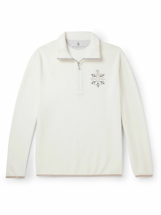 Photo: Brunello Cucinelli - Logo-Embroidered Fleece Half-Zip Ski Base Layer - White