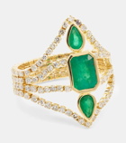 Shay Jewelry Delicate Deco 18kt gold ring with emeralds and diamonds