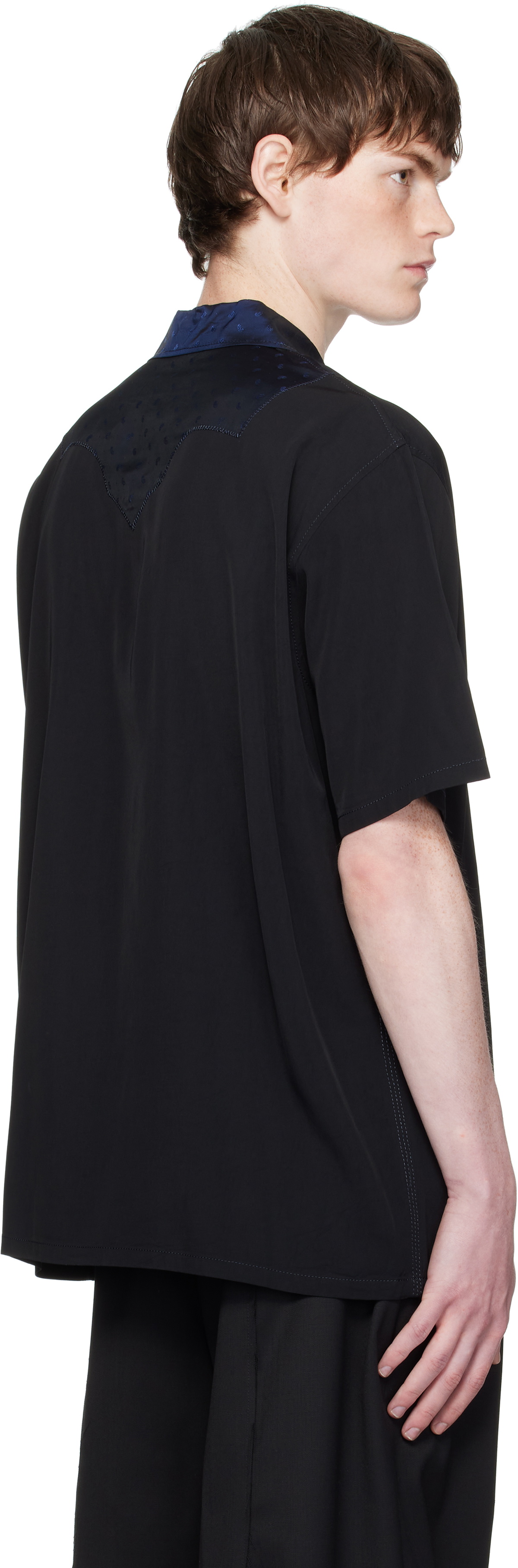 Toga Virilis Black Viscose Twill Short Sleeve Shirt