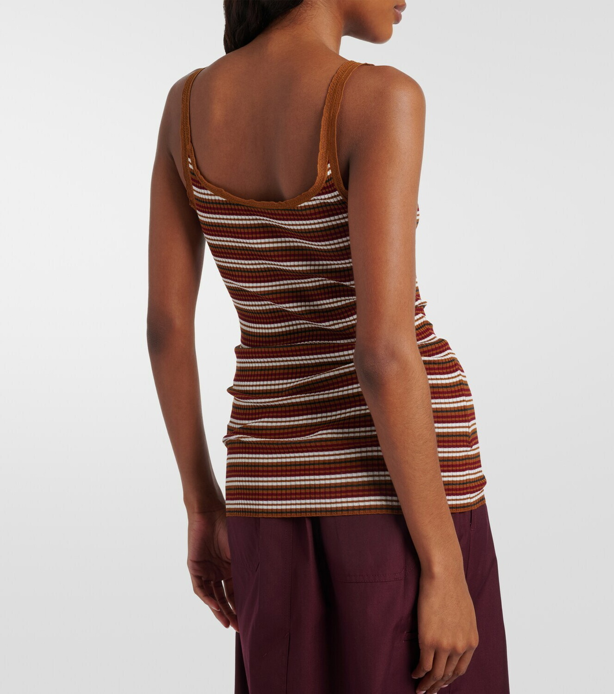 Prada Lace-trimmed striped cotton tank top