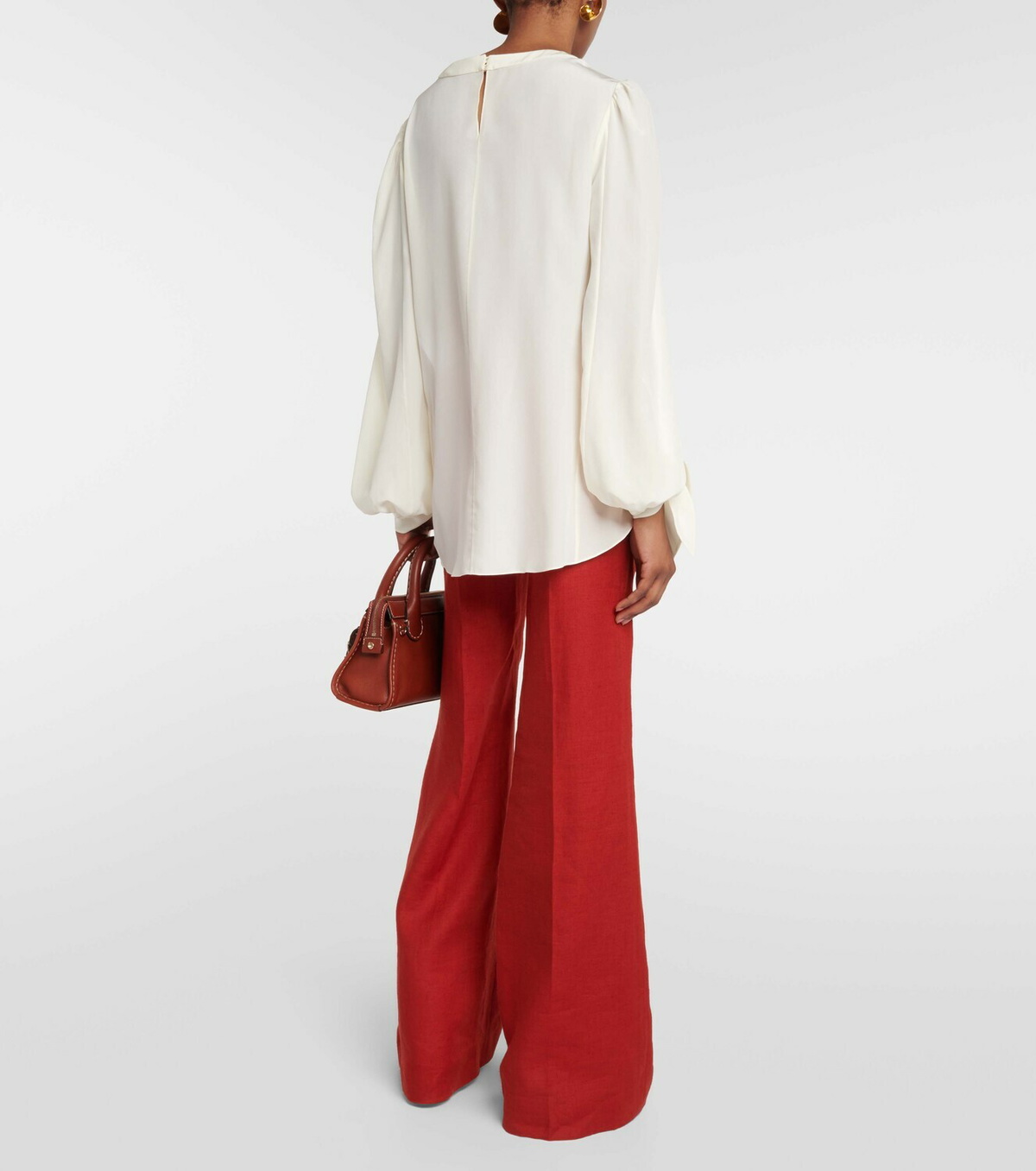 Blouse De Soirée Lela Rose En Soie Crêpe De Chine Avec Dentelle - Taille 4 (US) - Couleur Ivoire - Manches Longues - Neuve Avec étiquettes