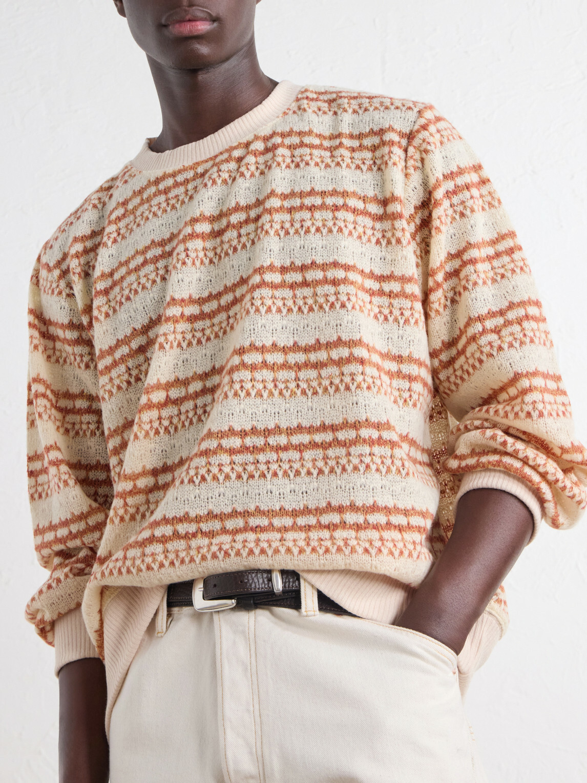 Corridor - Striped Pointelle-Knit Sweater - Orange