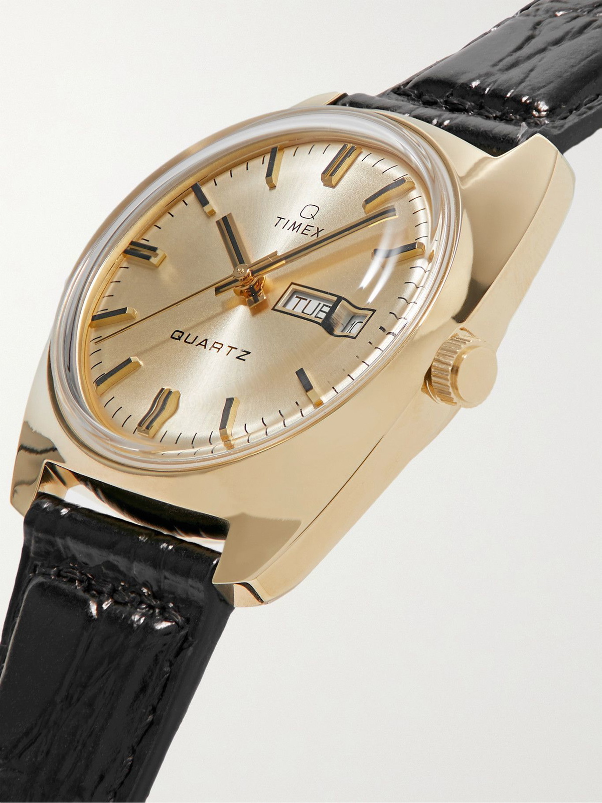 Brand New Q Timex Reissue Gold-Tone Watch | White Dial & Day/Date | Box Timex Q 1972 Time Machine Reissue 39mm Steel Brown Dial main image 4