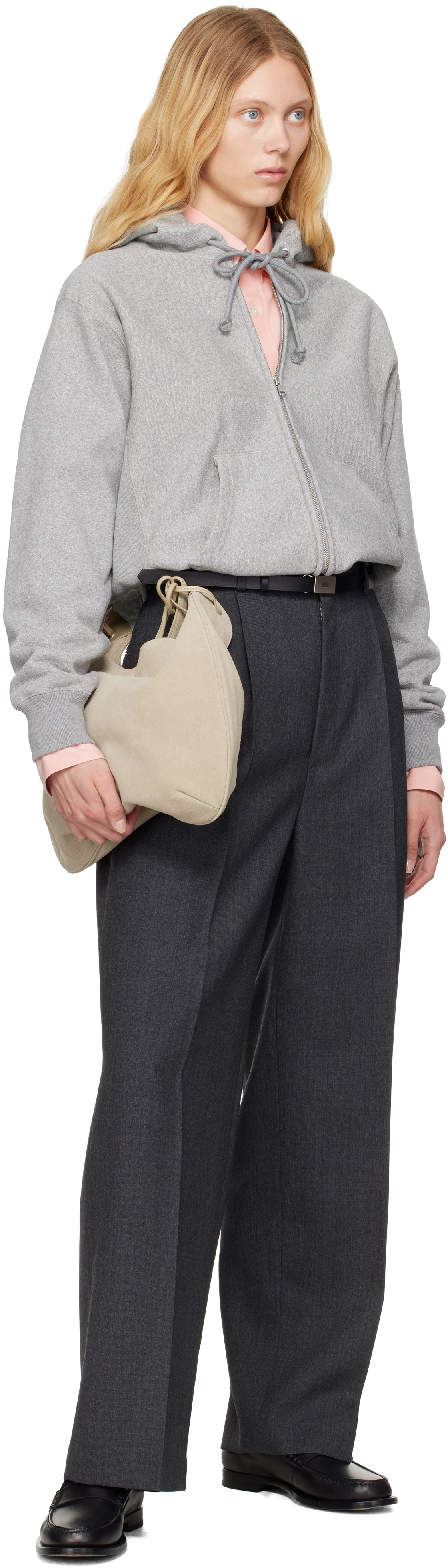 AURALEE Gray Wool Kid Mohair Hop Sack One-Tuck Trousers Auralee