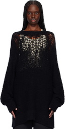 YOHJI YAMAMOTO Black Damage Processed Garter Round Neck Sweater