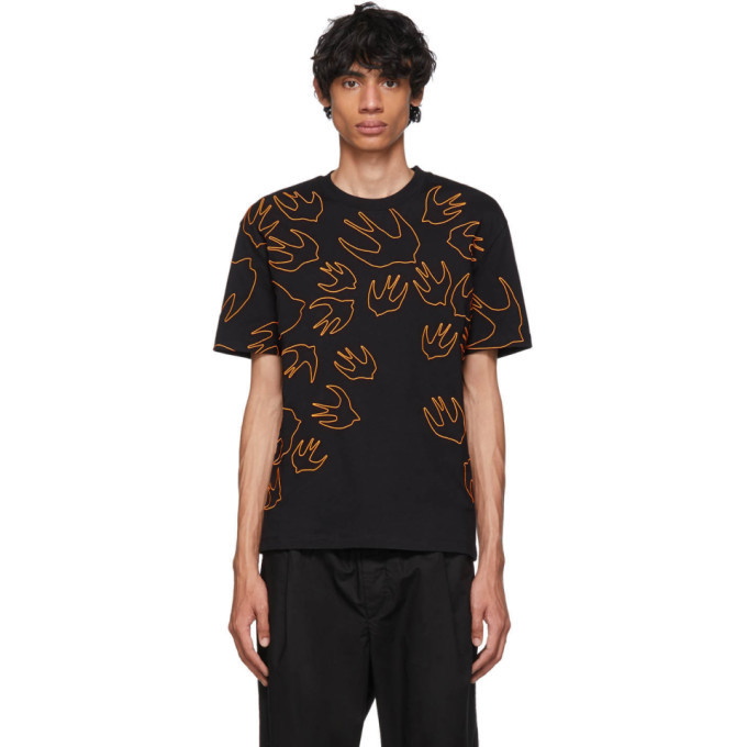 Photo: McQ Alexander McQueen Black and Orange Embroidered Swallow T-Shirt