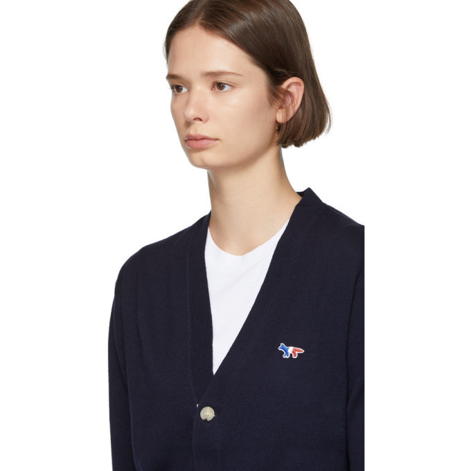 Maison Kitsune Navy Tricolor Fox Patch Cardigan Maison Kitsune