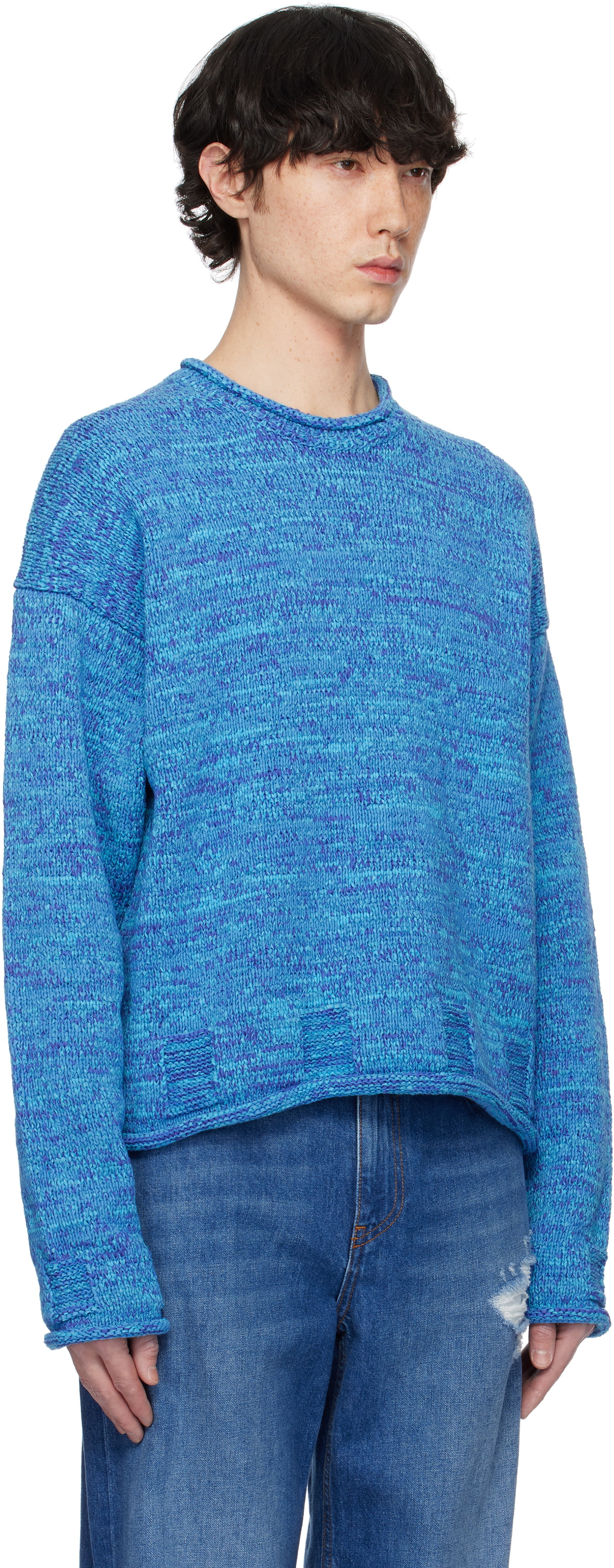 JW Anderson Blue Space Dye Crewneck Sweater JW Anderson