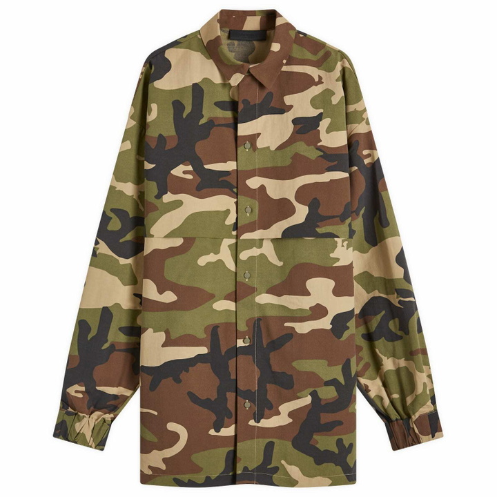 Photo: Fear of God ESSENTIALS Men's Military Nylon Overshirt in Woodland Camo