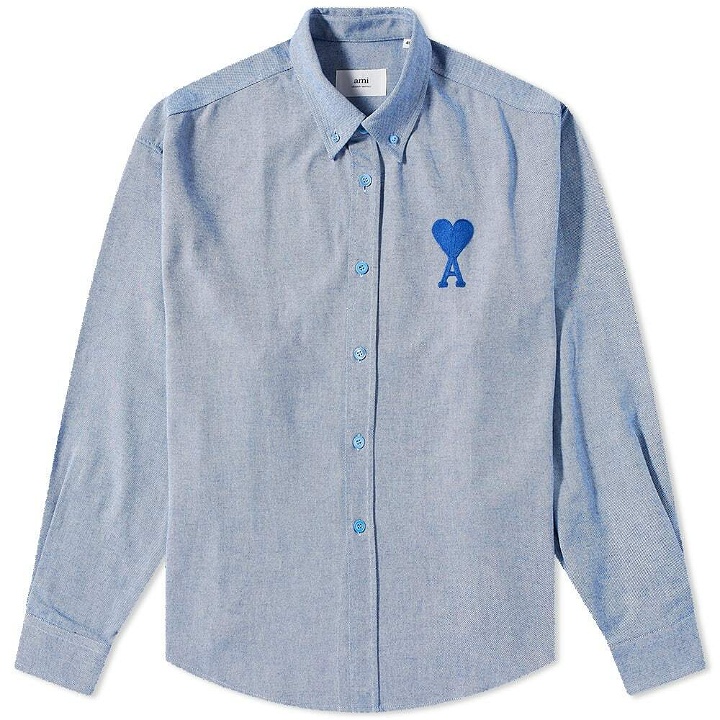 Photo: AMI Men's Tonal Large A Heart Oxford Shirt in Sky Blue