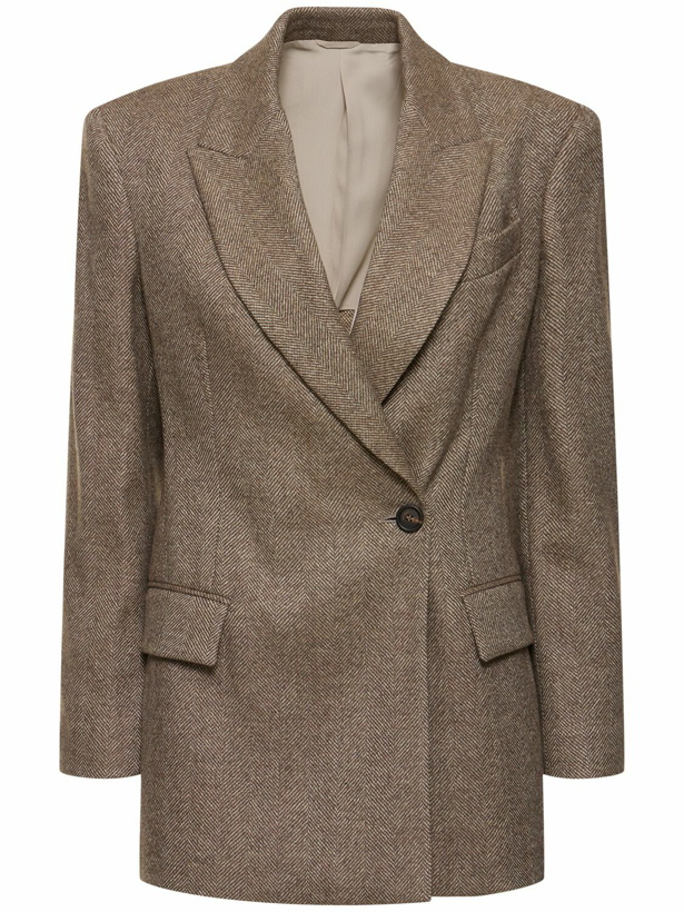 Photo: BRUNELLO CUCINELLI Brushed Wool Blend Herringbone Blazer